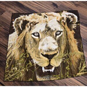 Vtg Abercrombie & Fitch Silk Scarf Lion Safari Print Made in France 33.5x32”